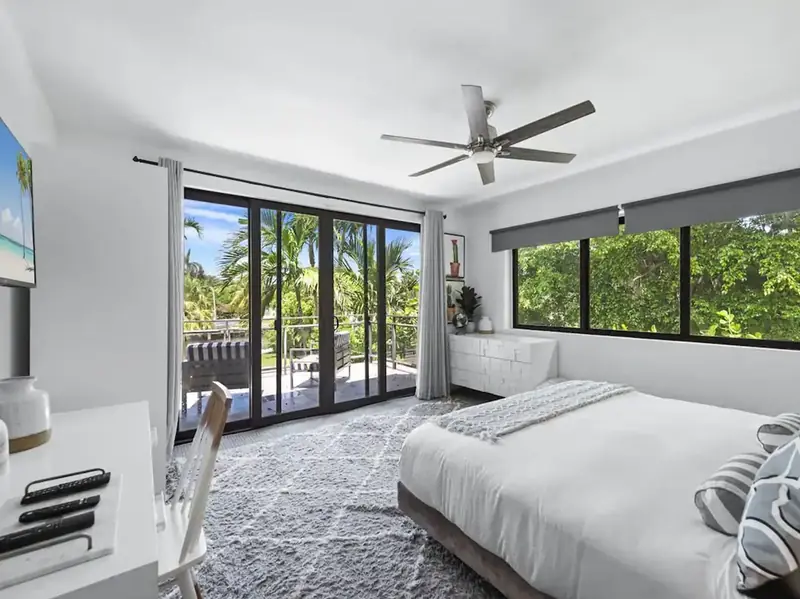 Bedroom with sliding doors to the garden